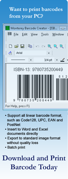 monterey barcode creator creates all types of linear barcodes, such as code 39, code128, upc-a, ean-13, gs1-128 and postnet.