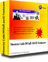 Morovia Code 39 Barcode Font has 10 true type fonts and a language tool kit.