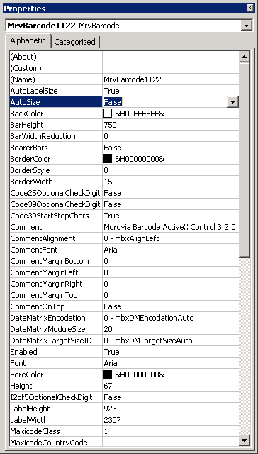 Editing Barcode Activex properties in Office programs