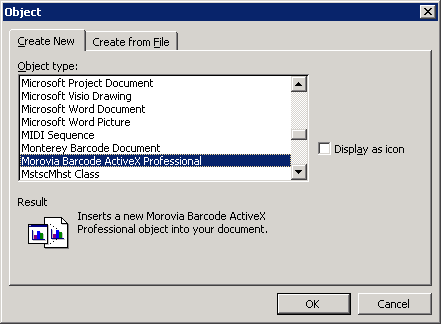 Inserting Barcode ActiveX As an OLE Document