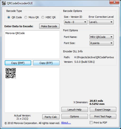 QRCode Encoder GUI Options